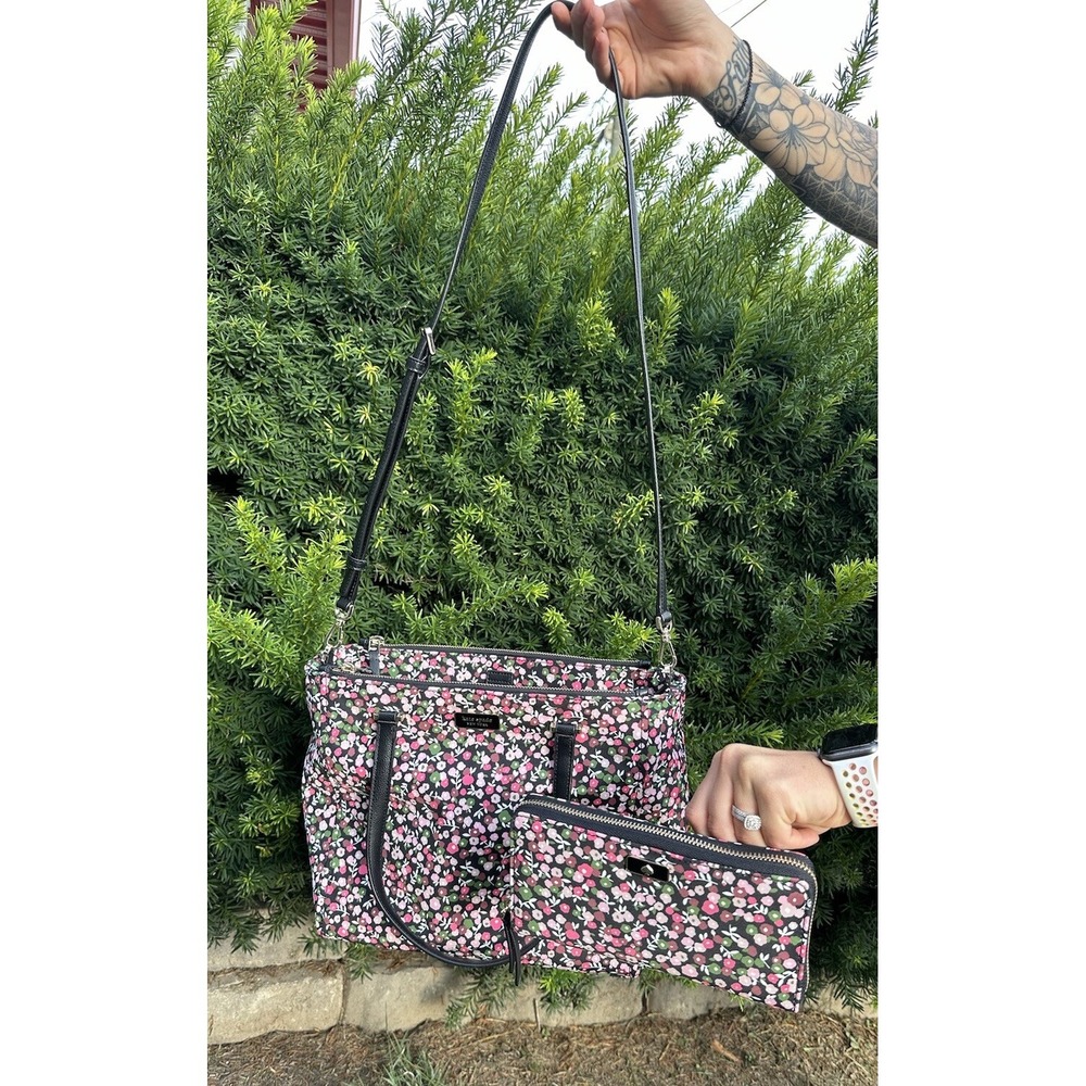 Kate Spade NY Dawn Park Avenue Floral Nylon Shoulder Bag & Wallet EUC